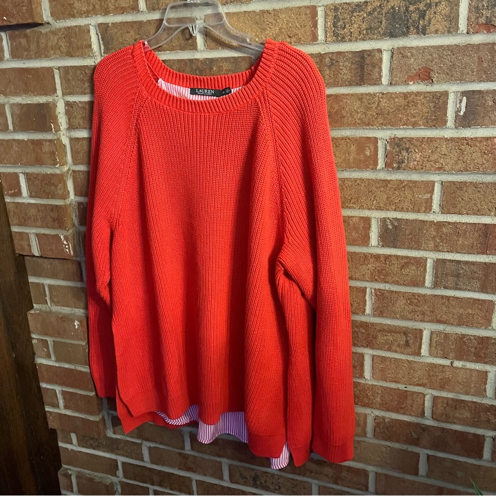 Lauren Ralph Lauren Sweater Womens 3X Orange Layered Cotton Classic Bright EUC